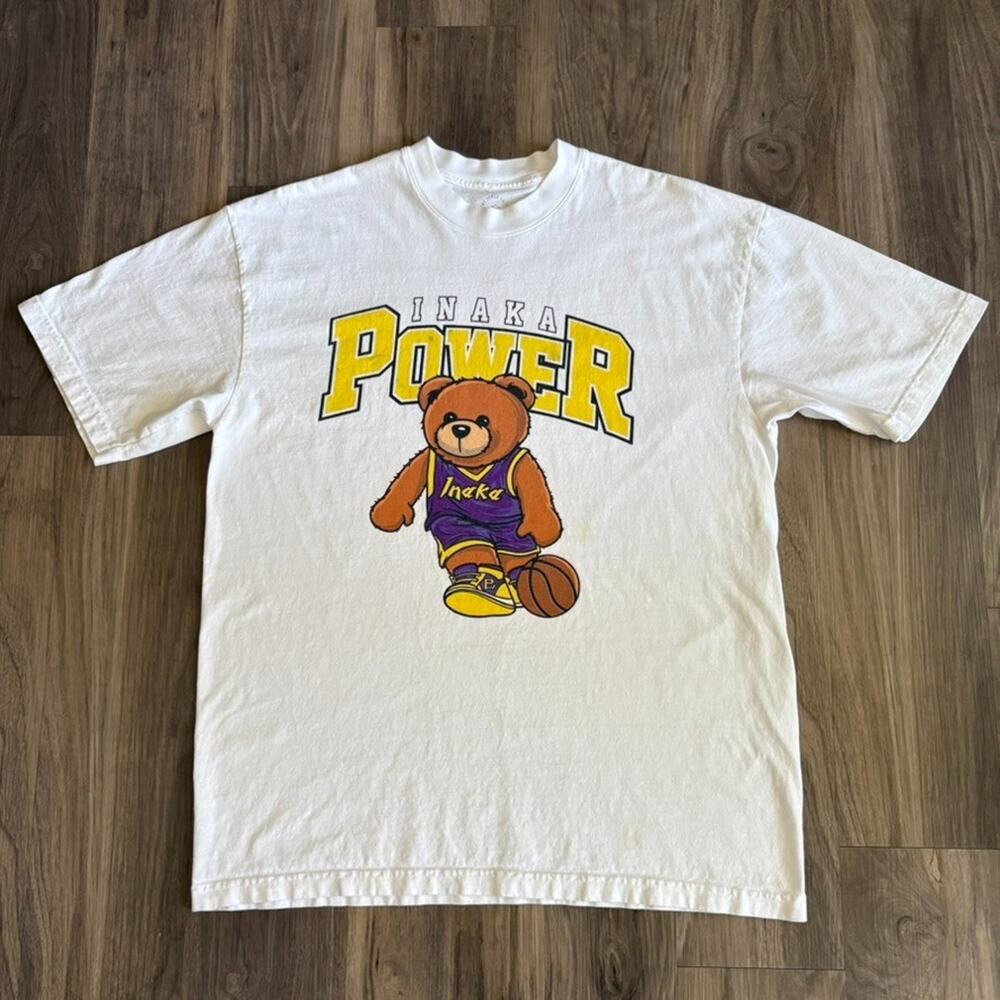 Inaka Power T-Shirt Men's Size L White Teddy Bear Basketball Gym Athlete